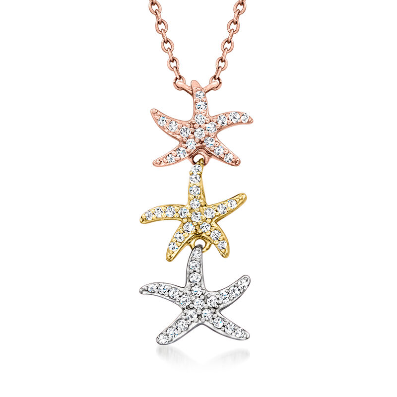 .20 ct. t.w. Diamond Triple Starfish Necklace in 14kt Tri-Colored Gold image number 0