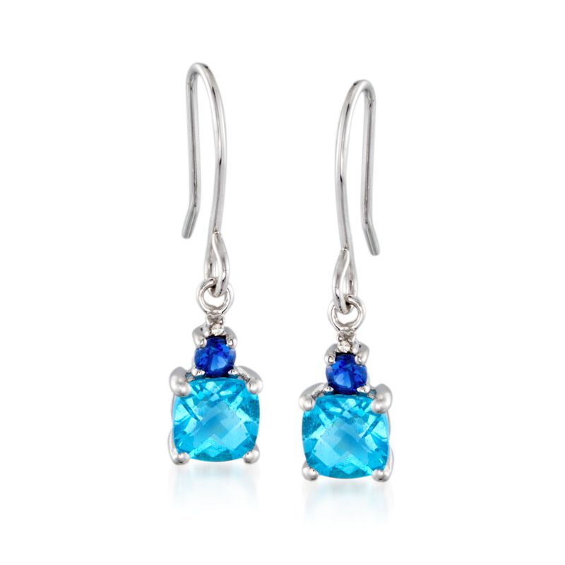 1.40 ct. t.w. Blue Topaz .20 ct. t.w. Synthetic Sapphire Drop Earrings in Sterling Silver image number 0