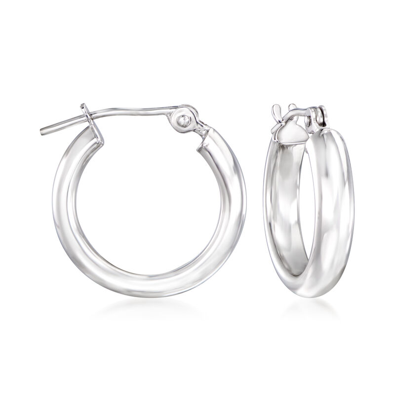 3mm 14kt White Gold Hoop Earrings. 1/2&quot; image number 0