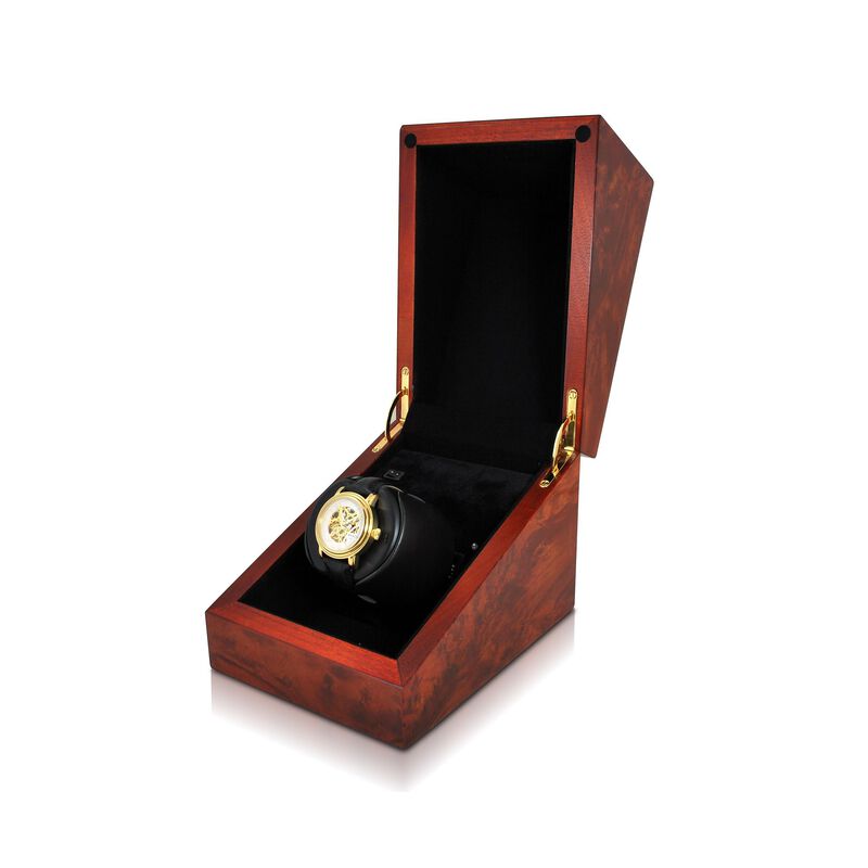 &quot;Sparta Deluxe&quot; Burl Finish Single Watch Winder with Cover by Orbita  image number 0