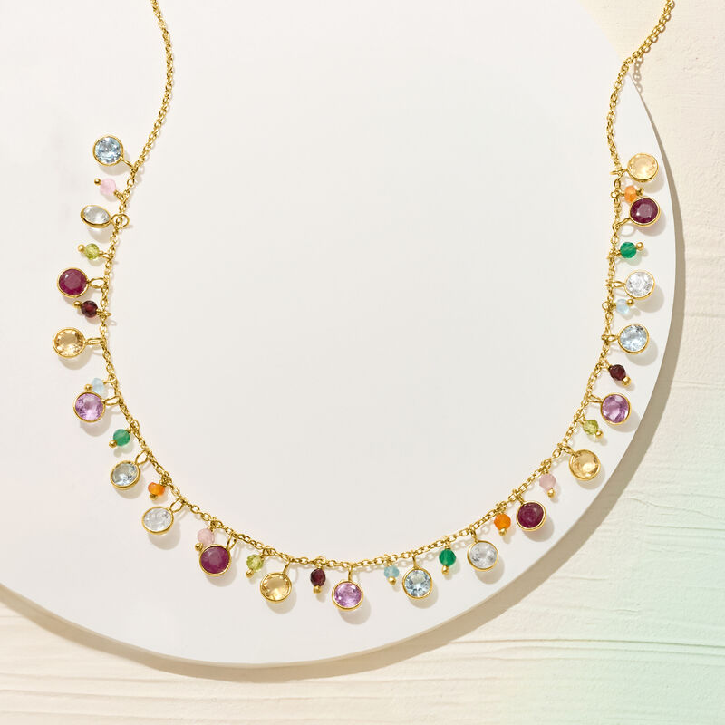 12.40 ct. t.w. Multi-Gemstone Necklace in 18kt Gold Over Sterling. 18&quot; image number 3