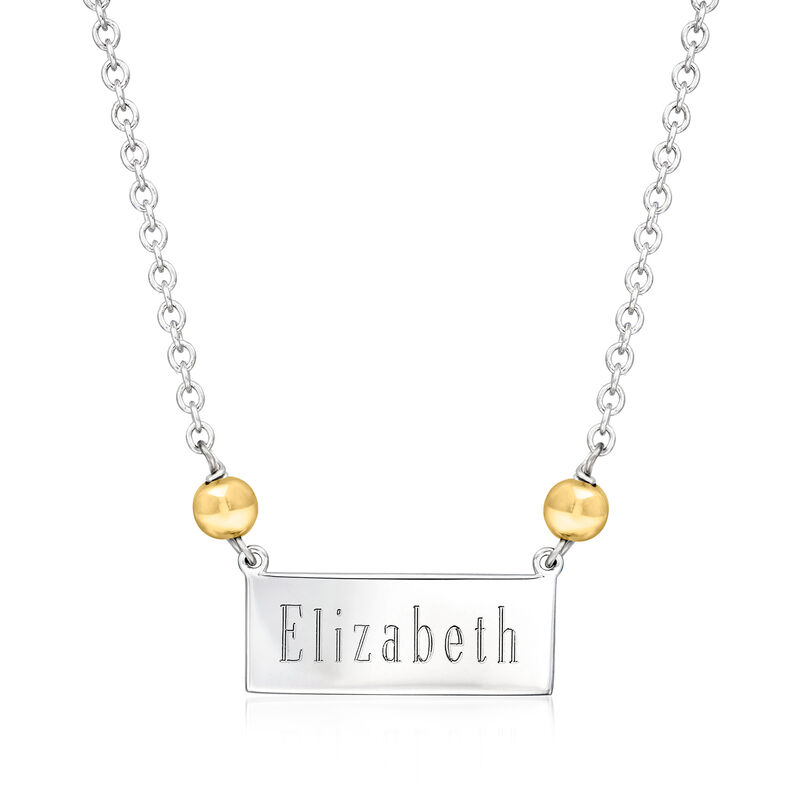 Plain - Italian Sterling Silver ID Bar Necklace with 18kt Gold Over Sterling. 18&quot; image number 1