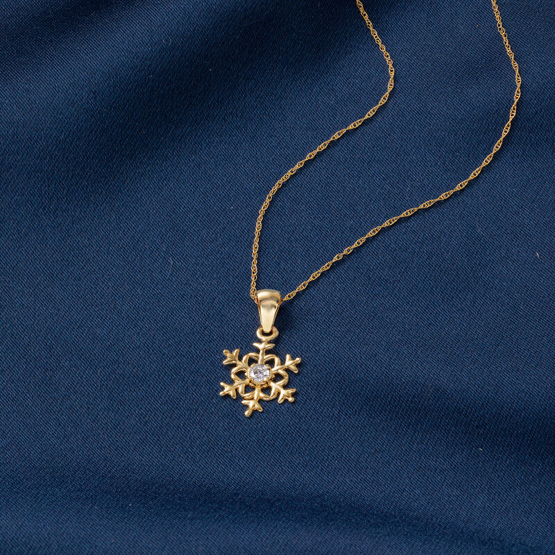 Child's Disney &quot;Frozen&quot; 14kt Yellow Gold Snowflake Pendant Necklace with CZ Accent. 15&quot; image number 3