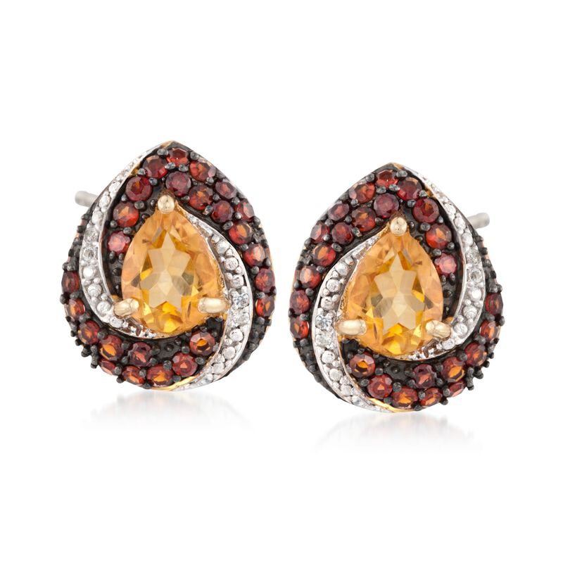 2.30 ct. t.w. Citrine and 1.20 ct. t.w. Garnet Earrings with Diamonds in 18kt Gold Over Sterling image number 0