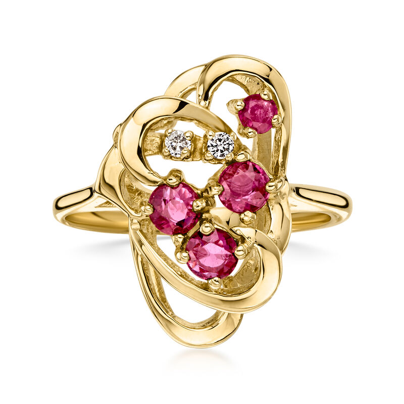 C. 1980 Vintage .50 ct. t.w. Ruby Swirl Ring with Diamonds in 14kt Yellow Gold. Size 5 image number 0