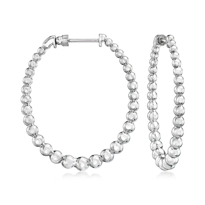 Gabriel Designs Sterling Silver Bead Hoop Earrings. 1 1/2" image number 0