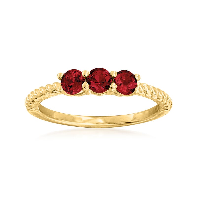 .30 ct. t.w. Garnet Three-Stone Pinky Ring in 18kt Gold Over Sterling image number 0