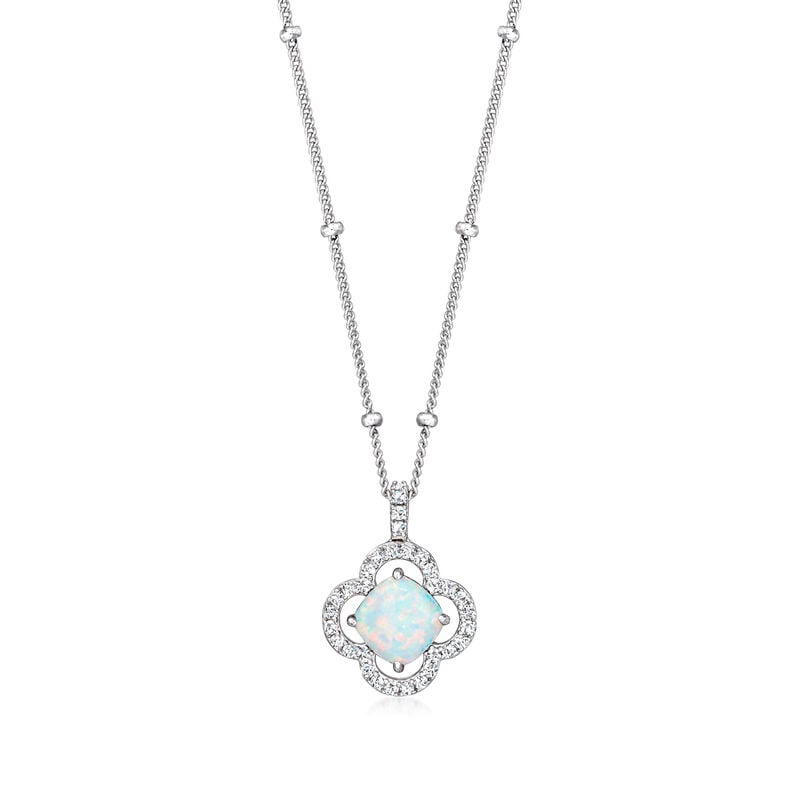Charles Garnier "L'Opal" Lab-Grown Opal Necklace with .20 ct. t.w. CZs in Sterling Silver. 17" image number 1