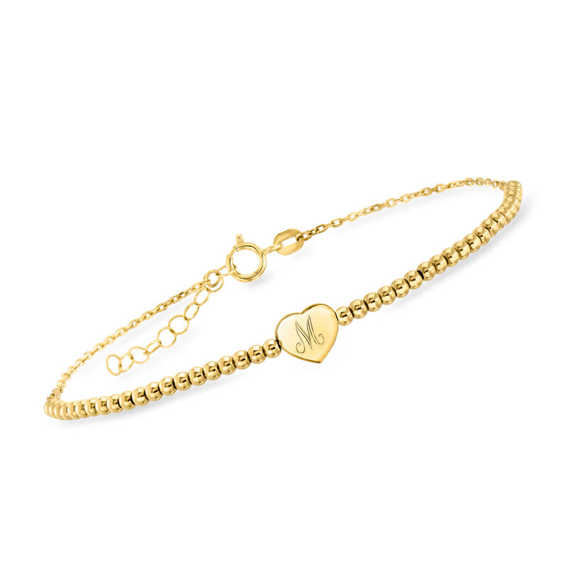 Italian 14kt Yellow Gold Personalized Heart Bead Bracelet image number 0