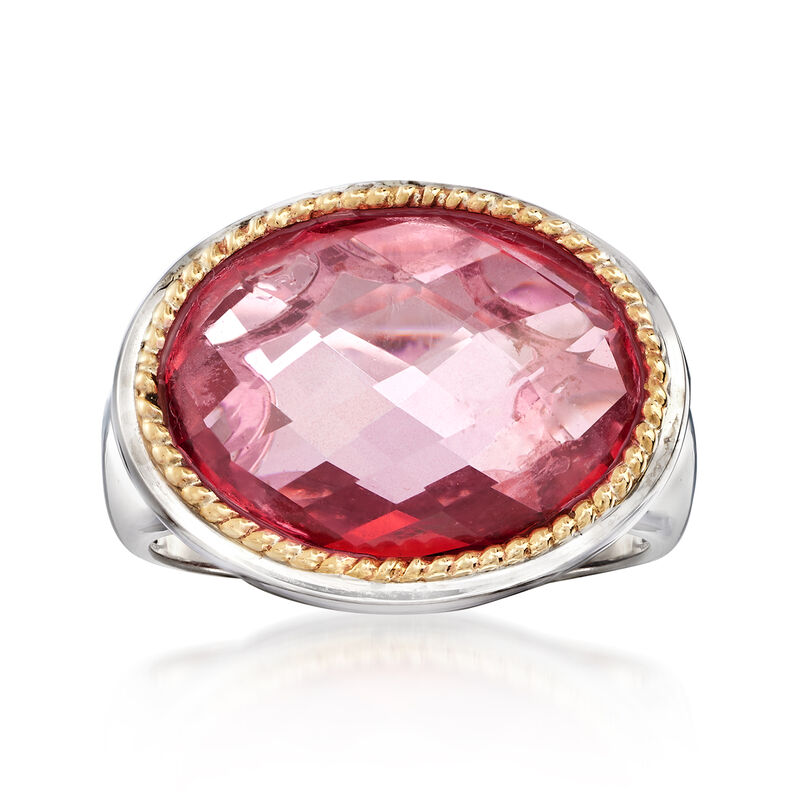 7.00 Carat Pink Quartz Ring in Sterling Silver and 14kt Yellow Gold image number 0