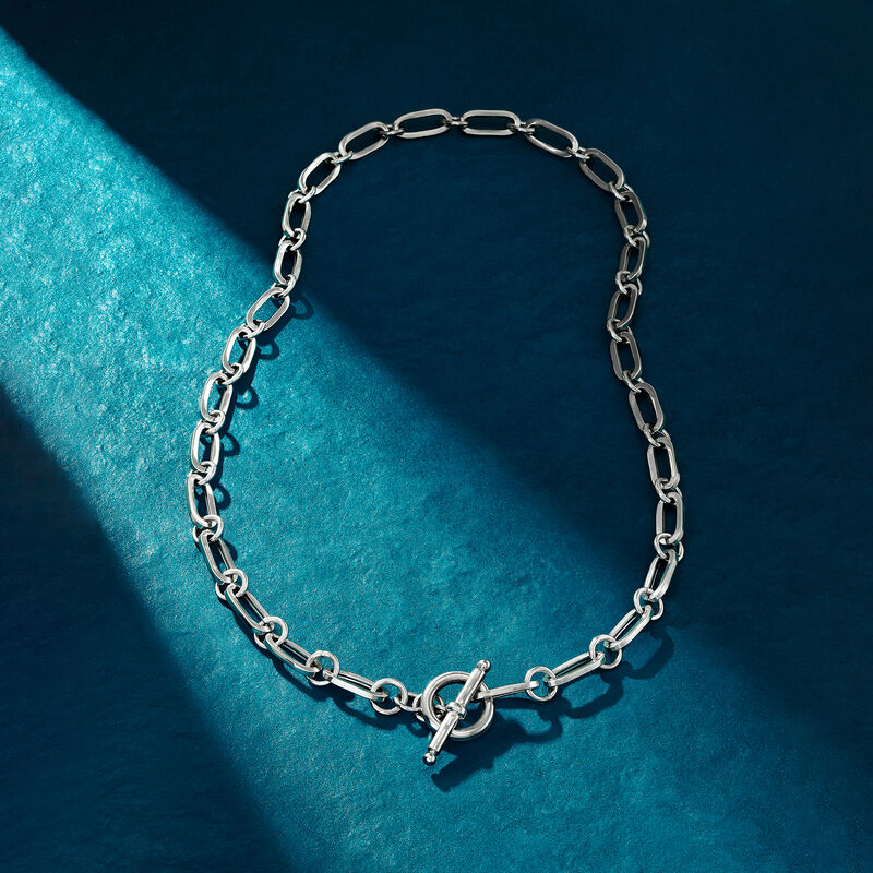 Italian Sterling Silver Paper Clip Link Toggle Necklace image number 6