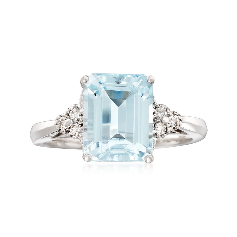 3.00 Carat Aquamarine and .10 ct. t.w. Diamond Ring in 14kt White Gold image number 0