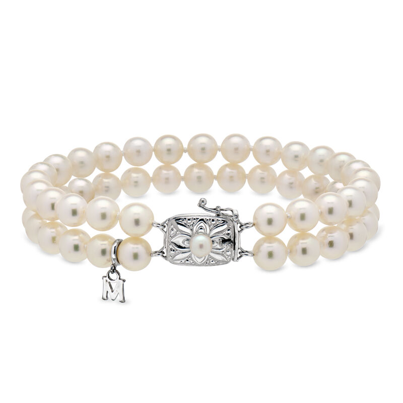 C. 1980 Vintage Mikimoto 4mm Cultured Pearl Two-Strand Bracelet in 18kt White Gold. 7.5" image number 0