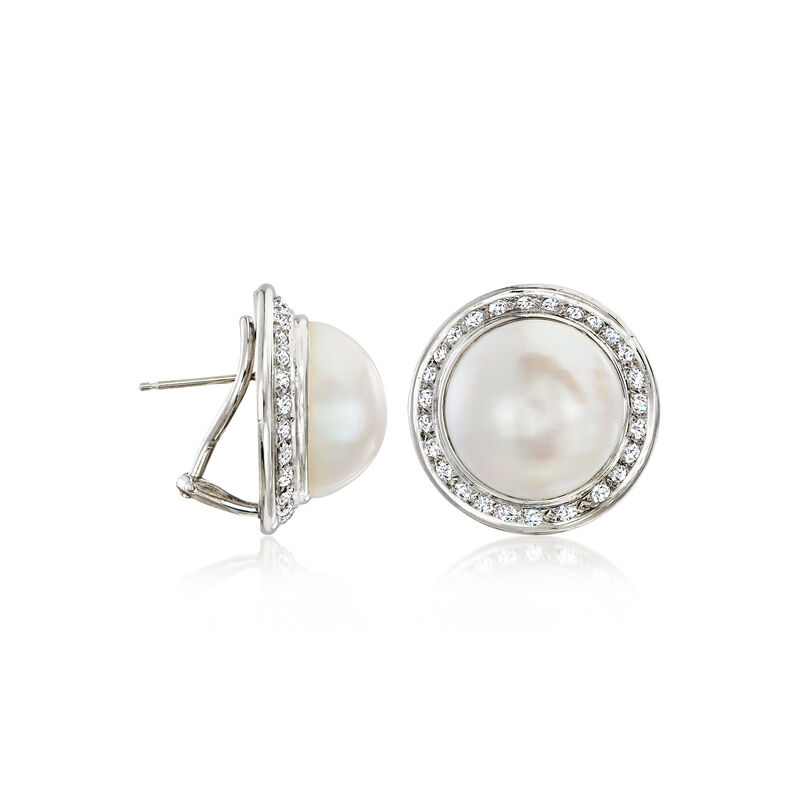 C. 1980 Vintage 15.5mm Mabe Pearl and 1.30 ct. t.w. Diamond Earrings in 14kt White Gold image number 2