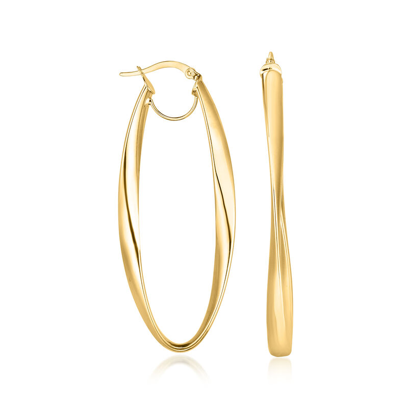 Italian 10kt Yellow Gold Twisted Oval Hoop Earrings. 2 1/8" image number 0
