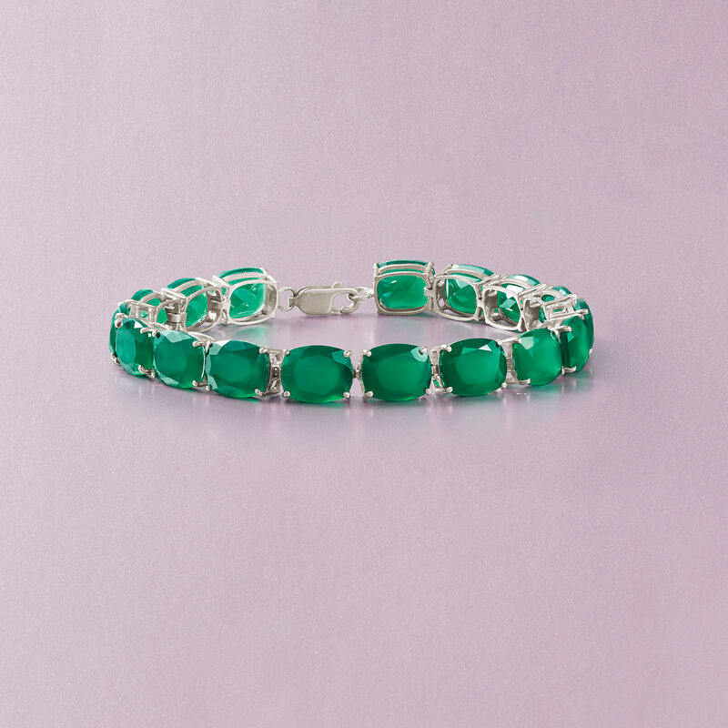 Cushion-Cut Green Chalcedony Tennis Bracelet in Sterling Silver image number 2