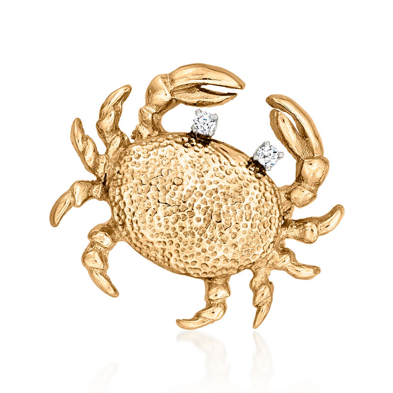 C. 1980 Vintage 14kt Yellow Gold Crab Pin with Diamonds  image number 0