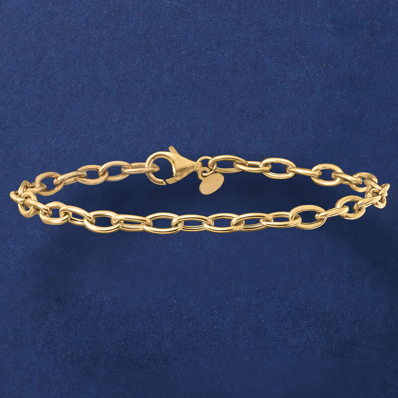 Italian 4mm 18kt Yellow Gold Oval Cable-Link Bracelet image number 2