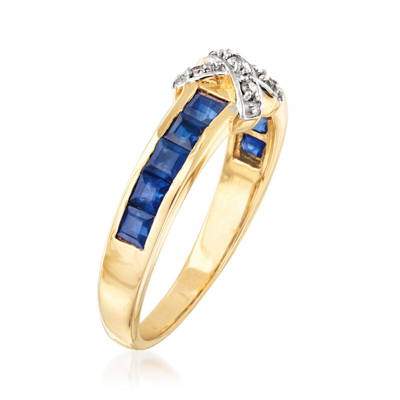 1.20 ct. t.w. Sapphire X Ring with Diamond Accents in 14kt Yellow Gold image number 2