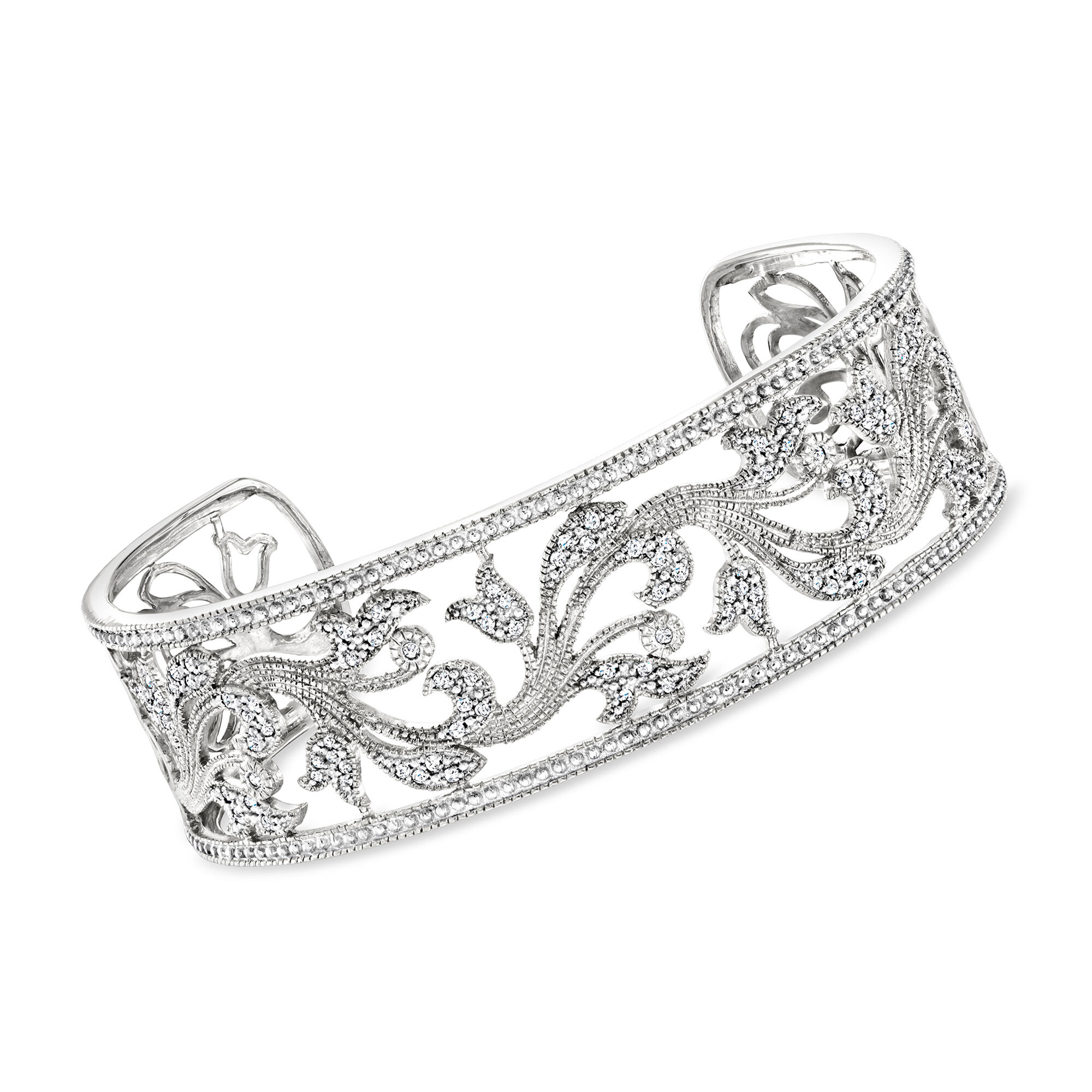 50 ct. t.w. Diamond Floral Filigree Cuff Bracelet in