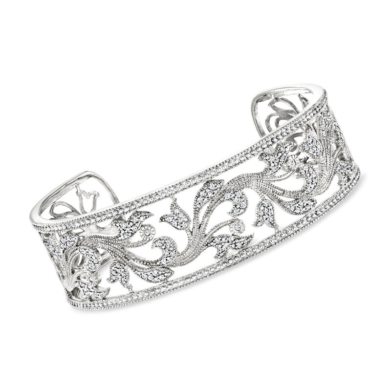 .50 ct. t.w. Diamond Floral Filigree Cuff Bracelet in Sterling Silver image number 0