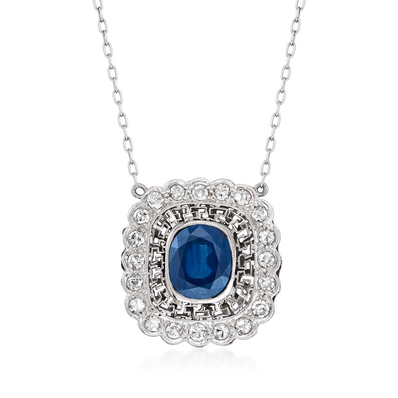 C. 2000 Vintage 2.70 Carat Sapphire and .60 ct. t.w. Diamond Necklace in Platinum image number 0