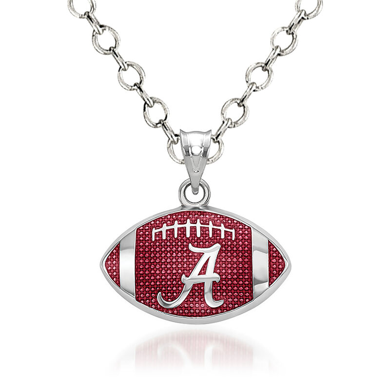 Sterling Silver the University of Alabama Enameled Football Pendant Necklace. 18&quot; image number 0
