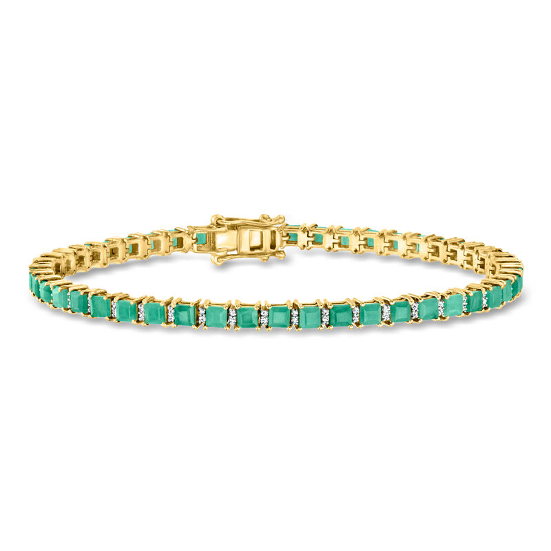 6.00 ct. t.w. Emerald and .50 ct. t.w. Diamond Tennis Bracelet in 18kt Gold Over Sterling image number 0