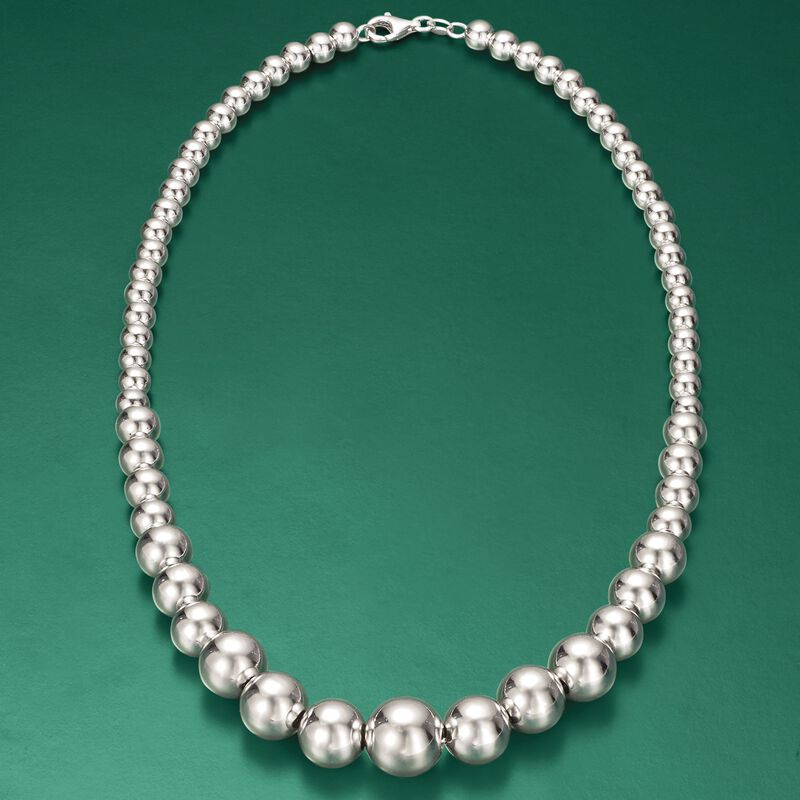 Italian 6-14mm Sterling Silver Bead Graduated Necklace image number 2