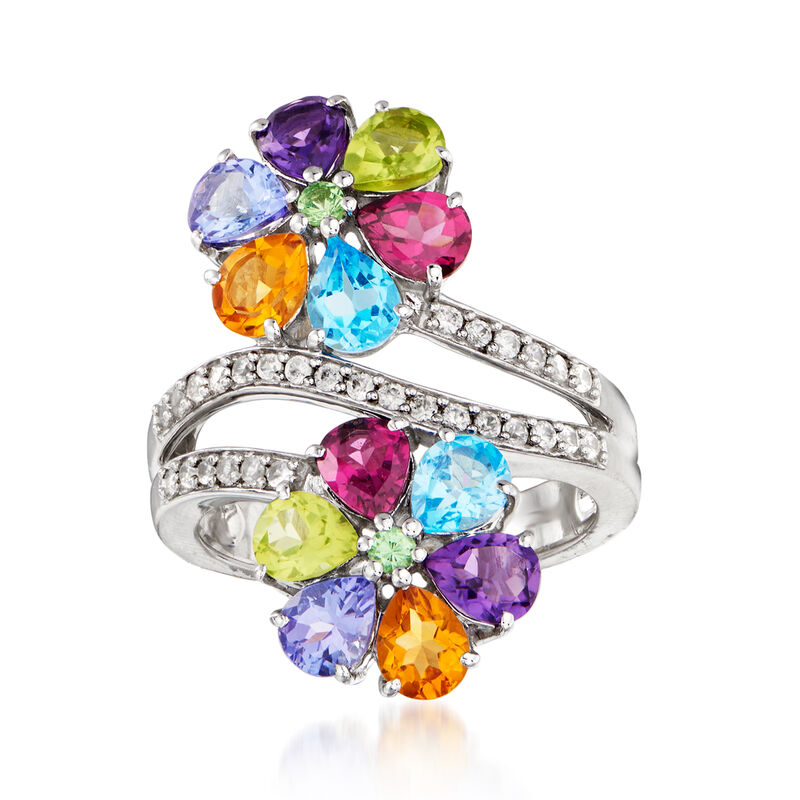 4.18 ct. t.w. Multi-Gemstone Flower Ring in Sterling Silver image number 0