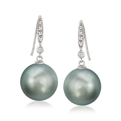 10-11mm Black Cultured Tahitian Pearl Drop Earrings in 14kt White Gold