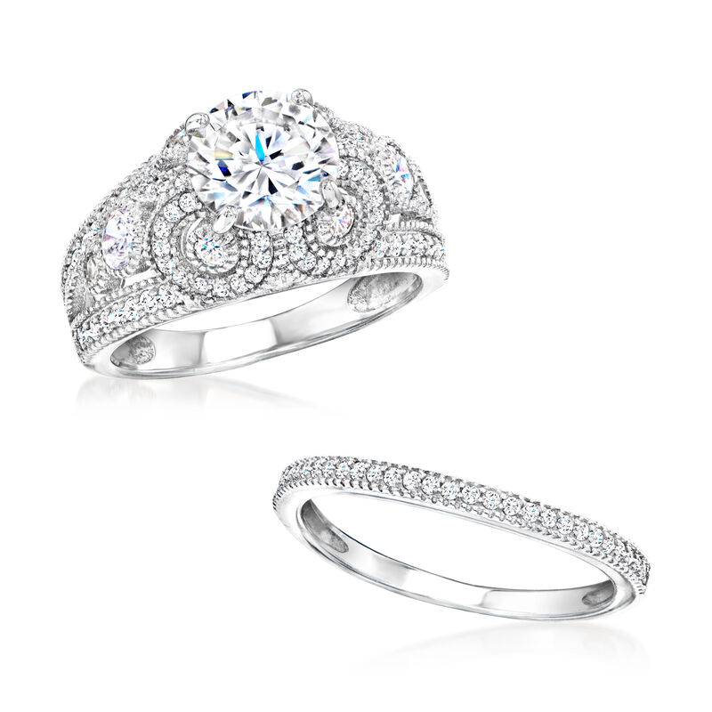 3.10 ct. t.w. CZ Jewelry Set: Two Rings in Sterling Silver image number 4