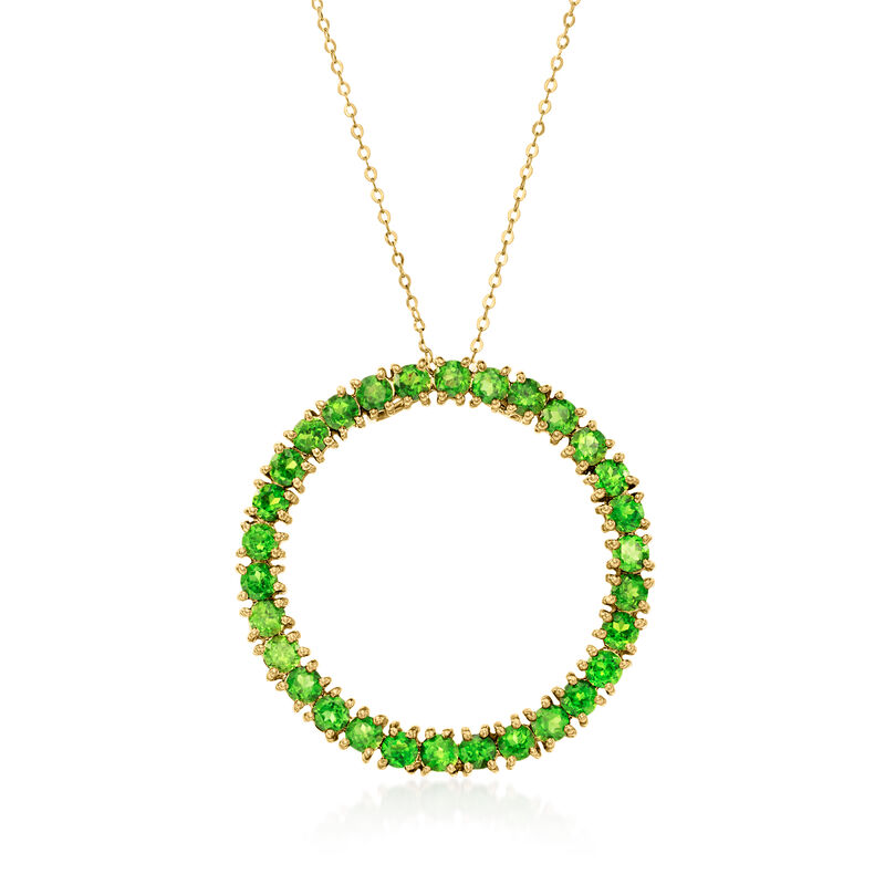 C. 1990 Vintage 3.60 ct. t.w. Chrome Diopside Eternity Circle Pendant Necklace in 10kt Yellow Gold image number 0