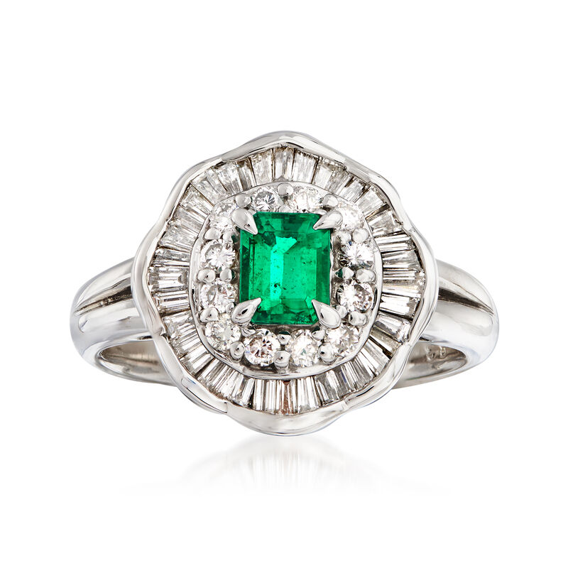 C. 1990 Vintage .39 Carat Emerald and .83 ct. t.w. Diamond Ring in Platinum image number 0