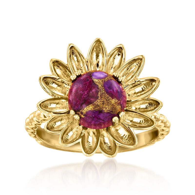 Purple Turquoise Sunflower Ring in 18kt Gold Over Sterling image number 0