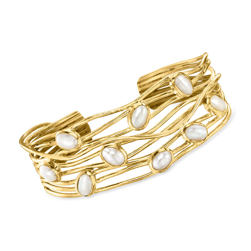 7x5mm Cultured Pearl Highway Cuff Bracelet in 18kt Gold Over Sterling image number 0