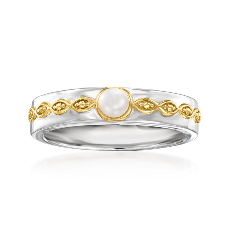 3.5-4mm Cultured Pearl Ring in Two-Tone Sterling Silver image number 0