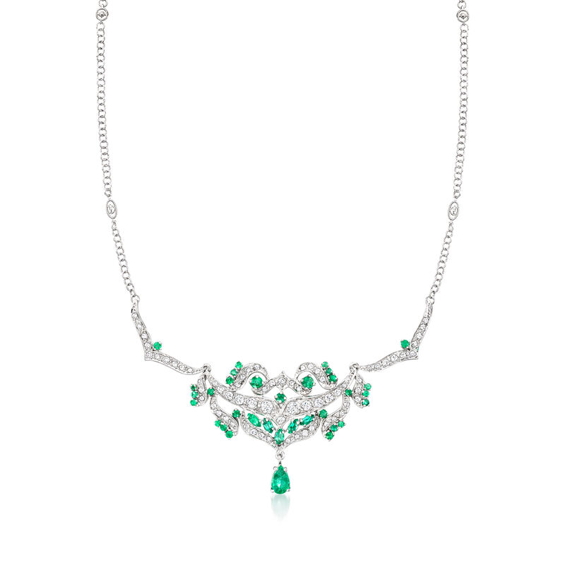 C. 1980 Vintage 2.95 ct. t.w. Emerald and 1.75 ct. t.w. Diamond Drop Necklace in 10kt and 18kt White Gold. 19.75&quot; image number 0