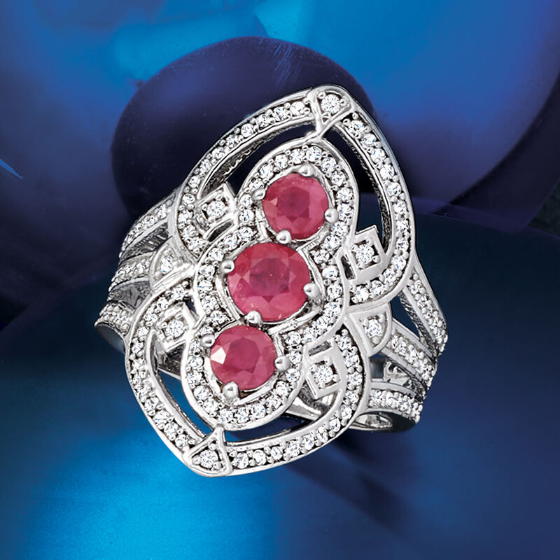 1.00 ct. t.w. Ruby and .51 ct. t.w. Diamond Ring in Sterling Silver image number 4