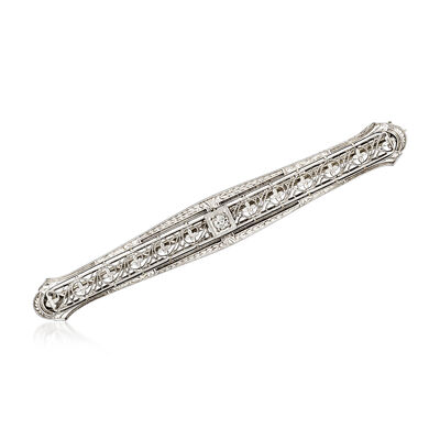 C. 1990 Vintage 14kt White Gold Openwork Bar Pin with Single Diamond