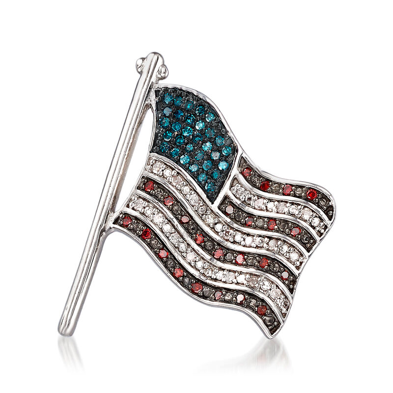 .25 ct. t.w. Red, White and Blue Diamond American Flag Pin in Sterling Silver image number 0