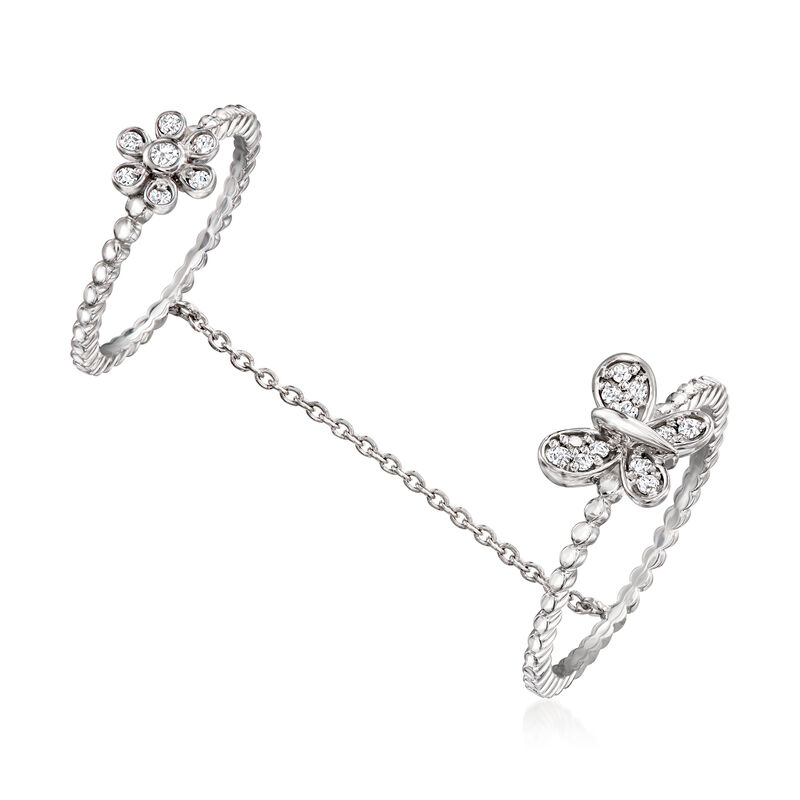 .15 ct. t.w. Diamond Butterfly Double Ring in Sterling Silver image number 2