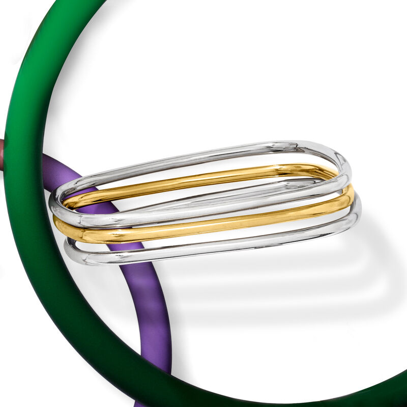 Italian Two-Tone Sterling Silver Jewelry Set: Three Square Bangle Bracelets image number 3