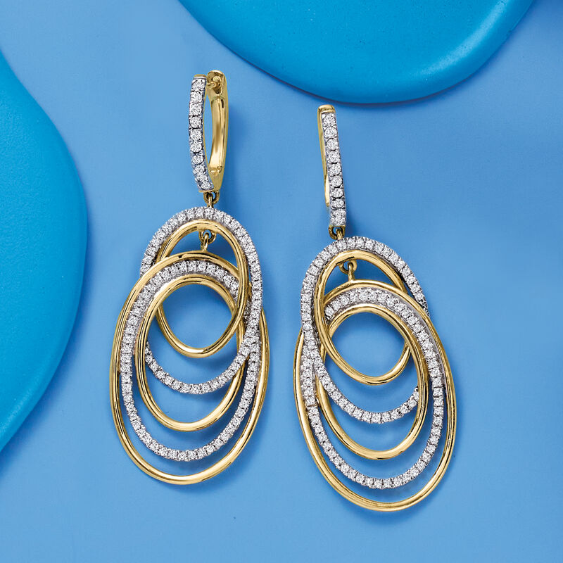 1.00 ct. t.w. Pave Diamond Oval-Link Drop Earrings in 14kt Yellow Gold  image number 4