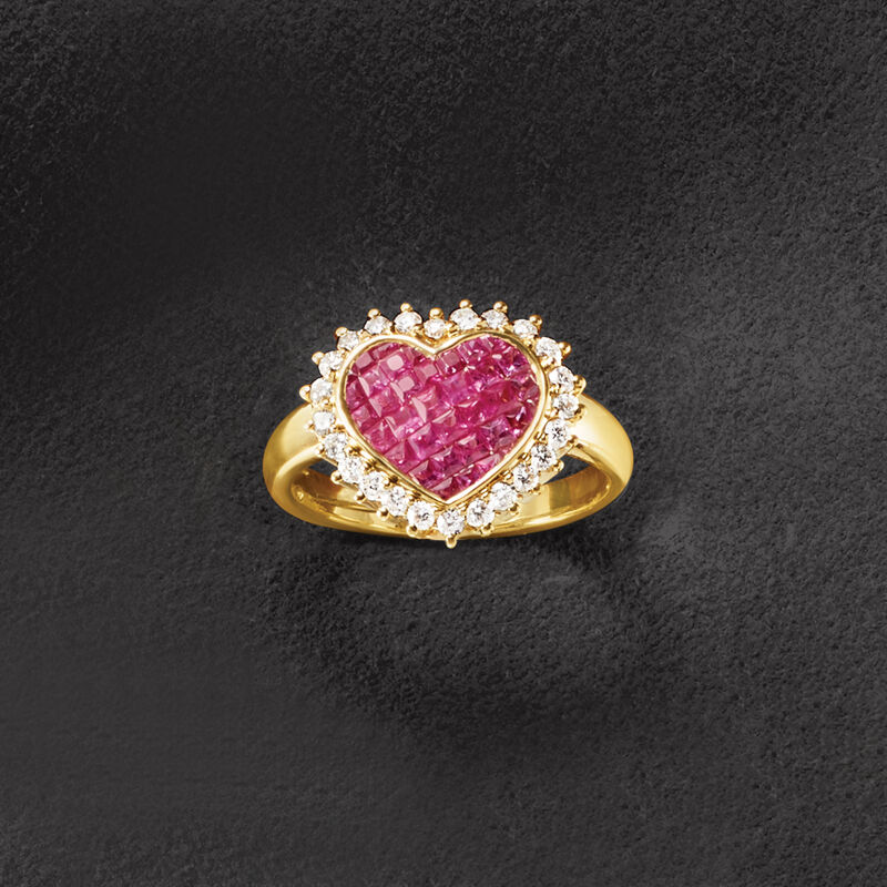 .90 ct. t.w. Ruby and .38 ct. t.w. Diamond Ring in 18kt Yellow Gold image number 3