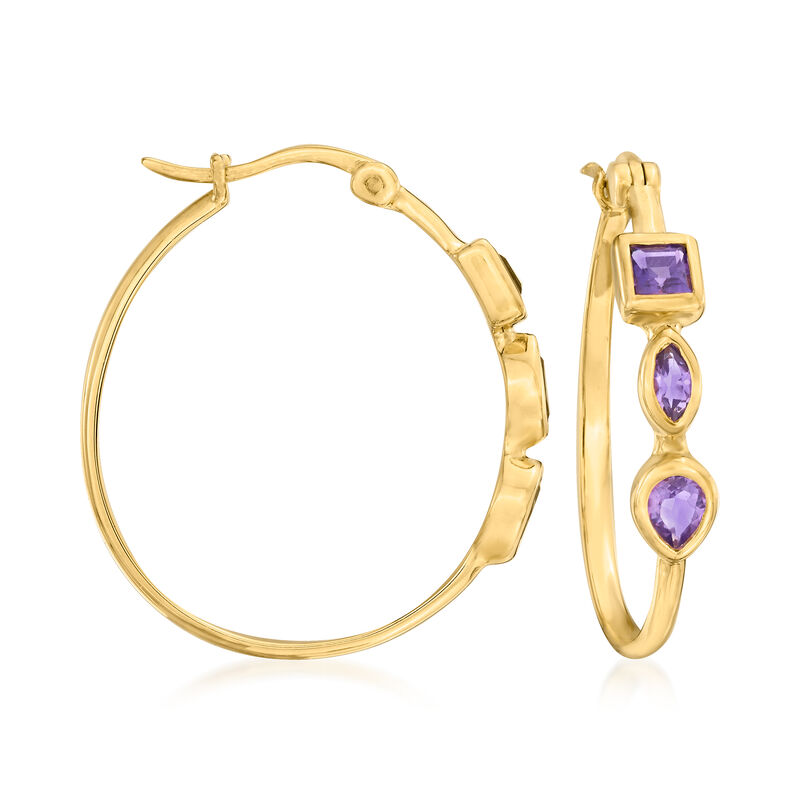 .70 ct. t.w. Amethyst Hoop Earrings in 18kt Gold Over Sterling image number 0
