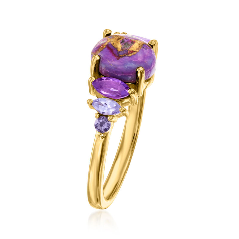 Purple Turquoise and .35 ct. t.w. Multi-Gemstone Ring in 18kt Gold Over Sterling image number 2
