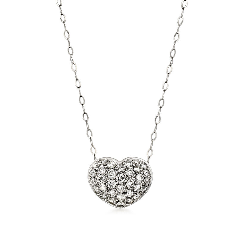 C. 1980 Vintage .75 ct. t.w. Diamond Heart Necklace in 14kt White Gold and Platinum. 18&quot; image number 1