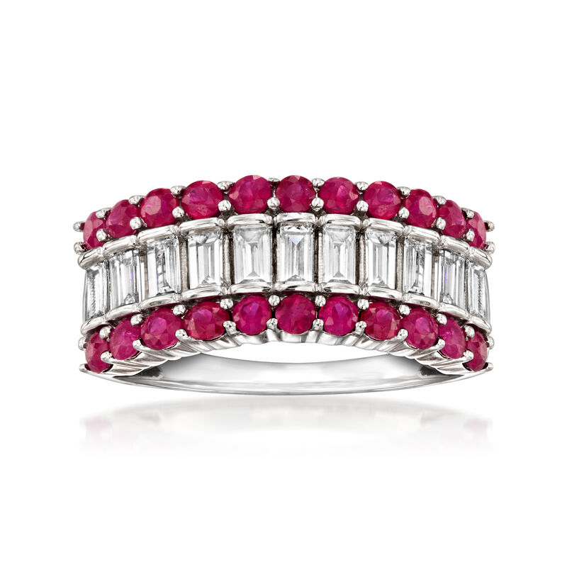 .90 ct. t.w. Ruby and .38 ct. t.w. Lab-Grown Diamond Ring in Sterling Silver image number 0