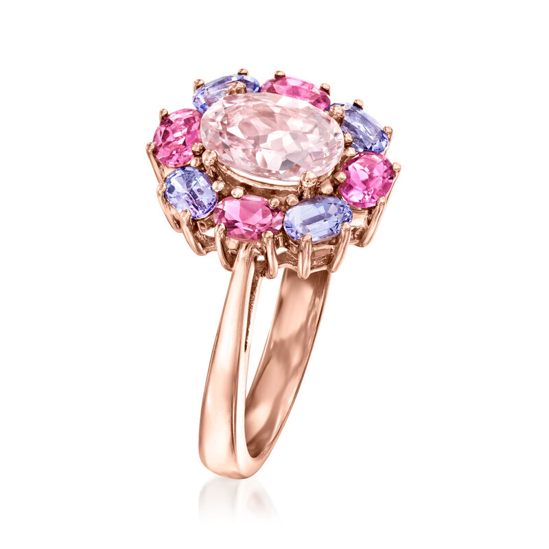1.10 Carat Morganite, .80 ct. t.w. Tanzanite and .80 ct. t.w. Pink Tourmaline Ring in 14kt Rose Gold image number 2